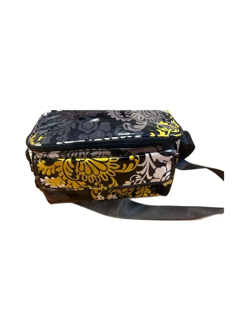 Vera Bradley Black Yellow Floral PVC Laminated Crossbody Lunch Bag